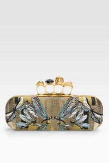 Alexander McQueen Dragonfly Embroidered Jacquard Knuckle Clutch - Lyst