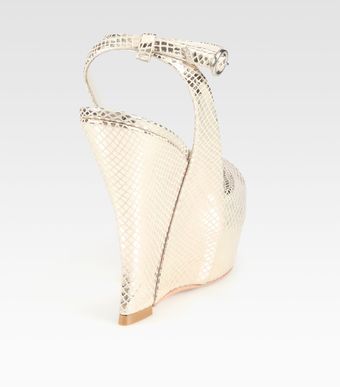 Alice + Olivia Denny Lizardprint Metallic Leather Wedge Sandals - Lyst
