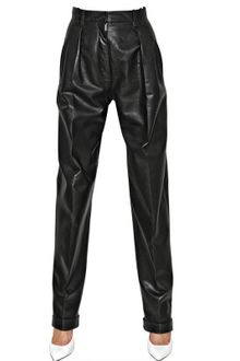 Balmain Wide Leather High Waisted Trousers - Lyst