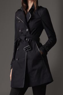 Burberry Mid-Length Polycotton Leather Detail Trench Coat - Lyst