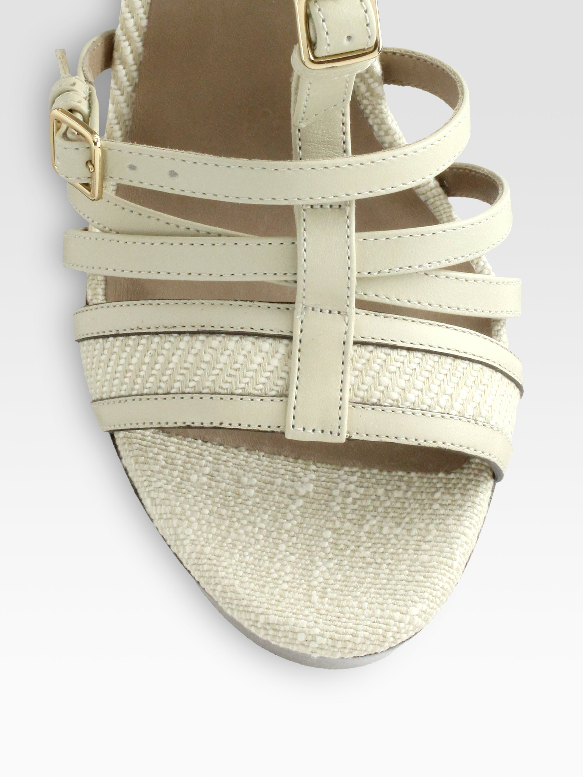 Burberry Prorsum Prorsum Stone Leather Canvas Wedge Sandals in Beige (ivory) | Lyst