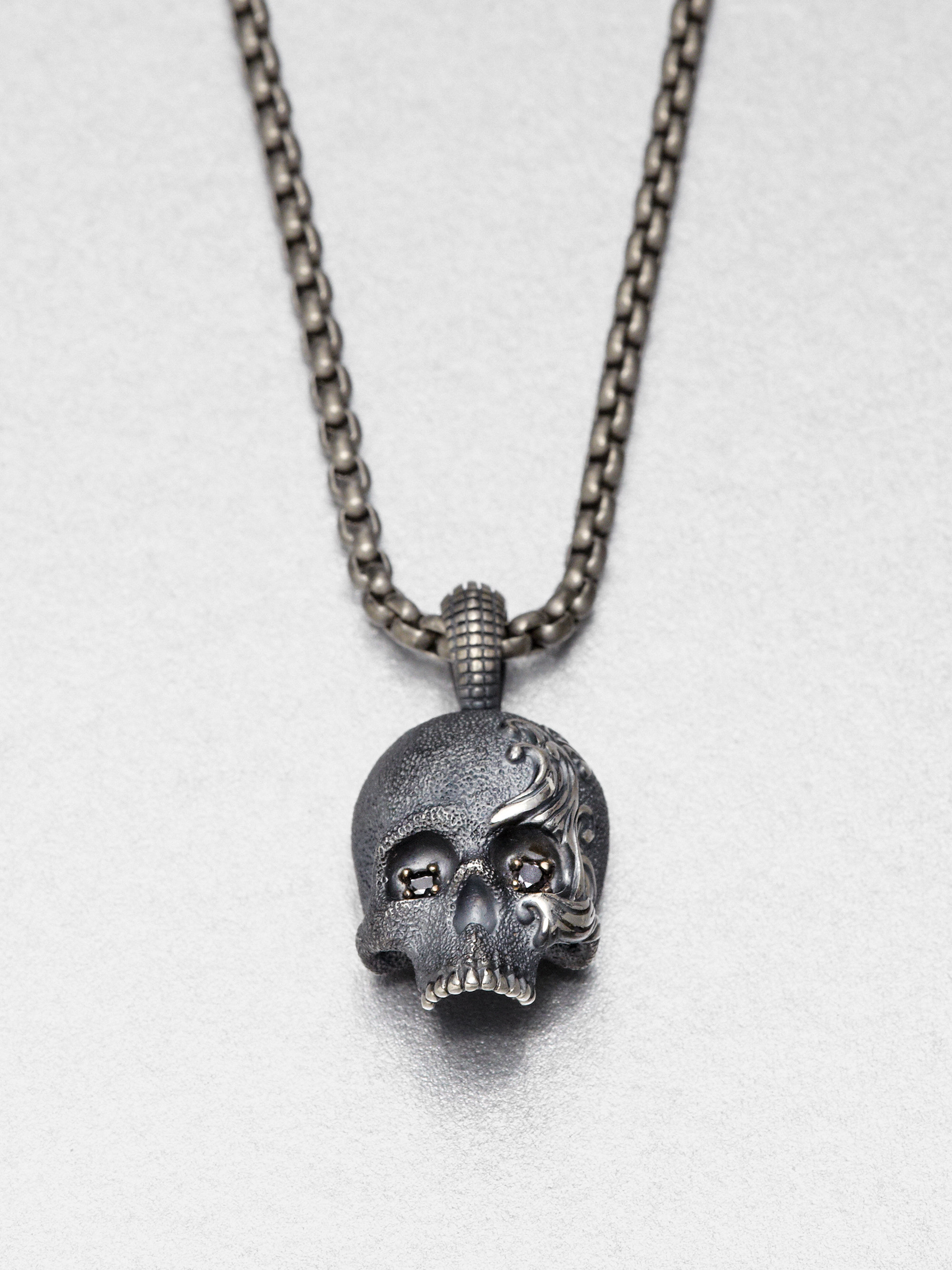 David Yurman Sterling Silver Skull Pendant Necklace in