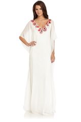 Mark + James By Badgley Mischka Silk Chiffon Beaded Maxi Caftan
