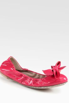 Miu Miu Patent Leather Glitter Bow Ballet Flats - Lyst