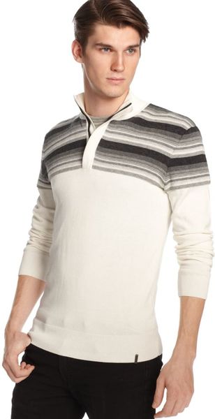 Calvin Klein Stripe Quarter Zip Mock Neck Sweater - Lyst