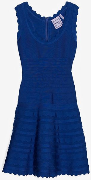 Hervé Léger Scalloped Flare Dress Blue - Lyst