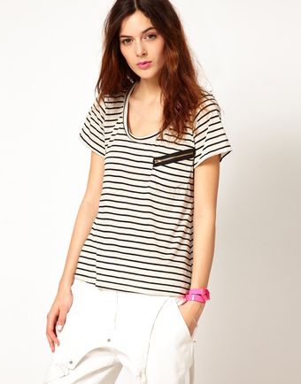LNA Stripe Zipper Tshirt - Lyst