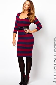 Asos Curve Midi Bodycon Dress in Wide Stripe - Lyst