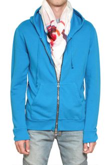 Balmain Cotton Fleece Zip Up Hooded Sweatshirt - Lyst