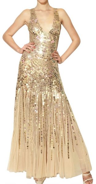 Blumarine Sequins On Techno Mesh Long Dress - Lyst