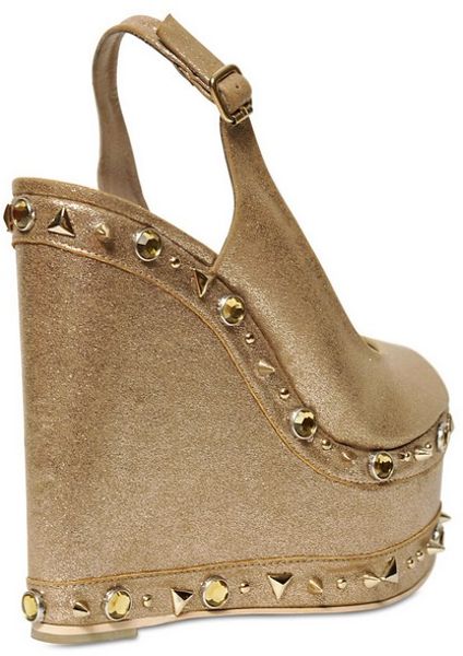 Carvela Kurt Geiger Shiny Crystals Open Toe Wedges in Gold | Lyst