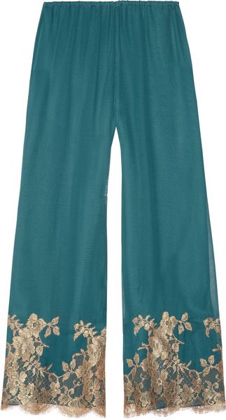 Rosamosario Classica Bellezza Lacetrimmed Silkchiffon Pajama Pants - Lyst