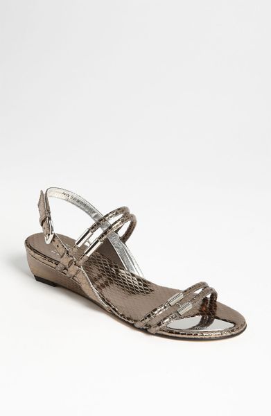 Stuart Weitzman Low Wedge Sandal in Gray (lead serpent) - Lyst