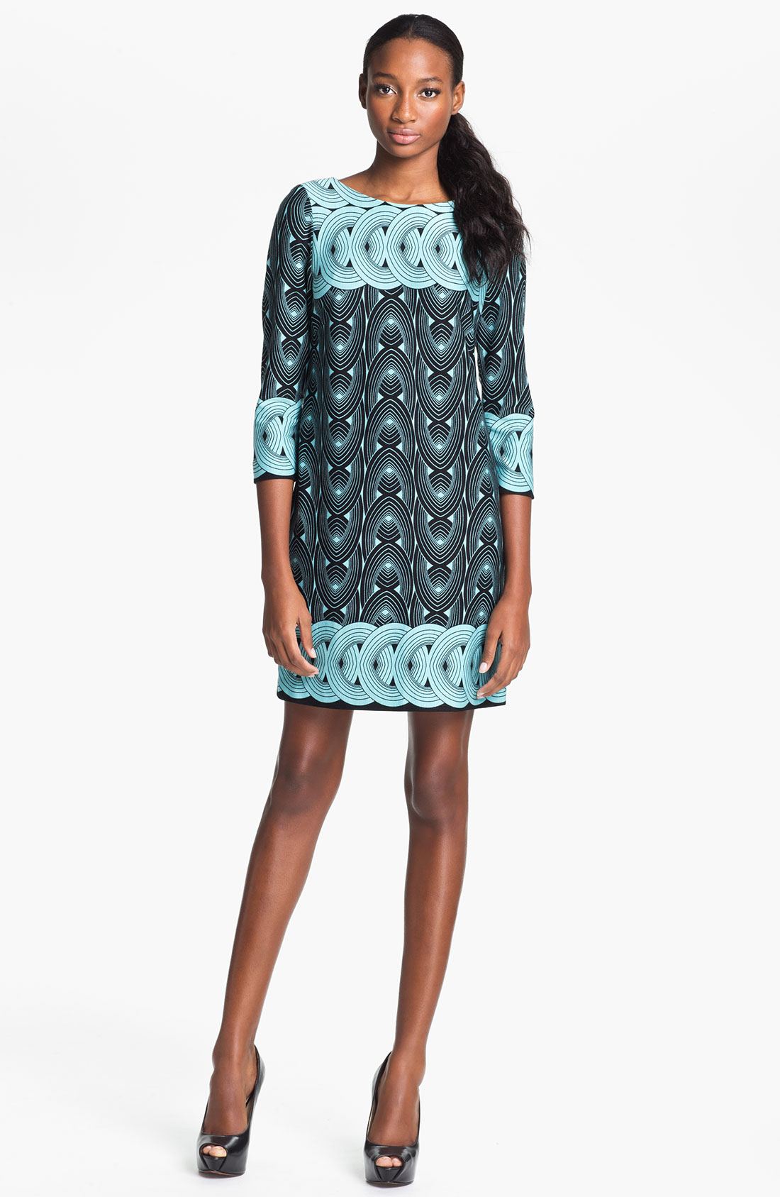 Taylor Dresses Graphic Print Ponte Shift Dress in (black/ aqua) Lyst