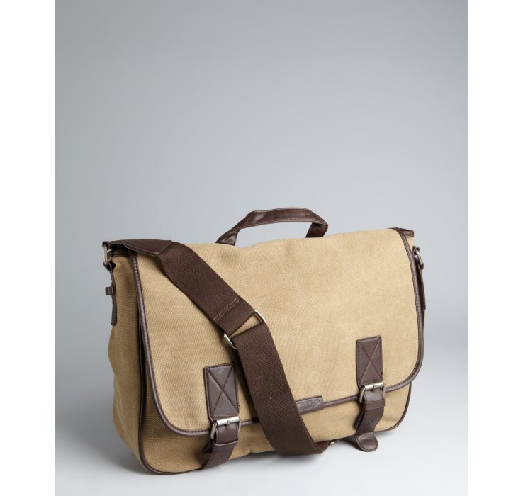 William Rast Canvas Buckle Messenger Bag in Khaki for Men (khaki brown