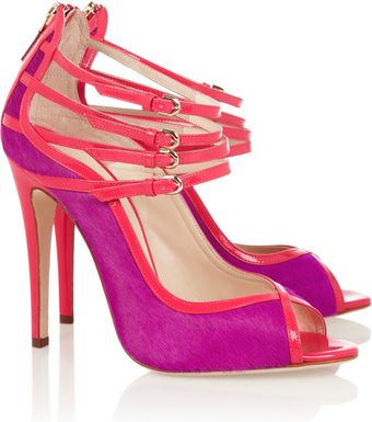 Brian Atwood Stellah Patent Leather and Calf Hair Sandals - Lyst