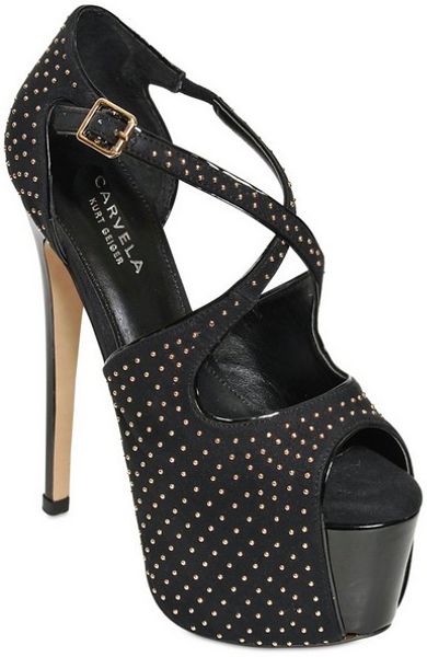 Carvela Kurt Geiger Suede Studded Sandals in Black | Lyst