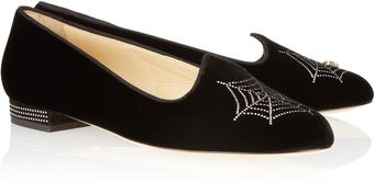 Charlotte Olympia Charlottes Web Embellished Velvet Flats - Lyst