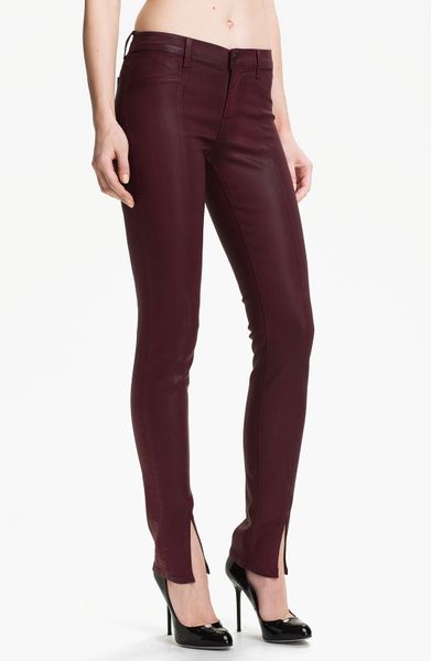 burgundy coated jeans