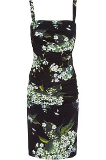 Dolce & Gabbana Ruched Printed Crepe Dress - Lyst