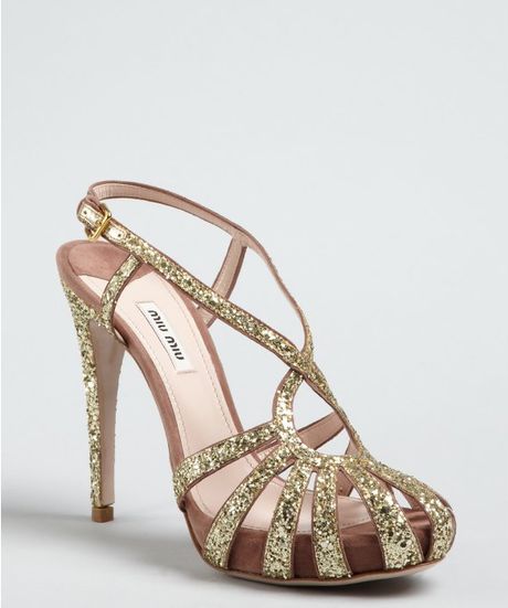 ... Glitter Covered Strappy Platform Sandals in Gold (gold mauve) - Lyst