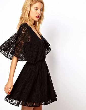Asos Lace Dress with Cape Back - Lyst