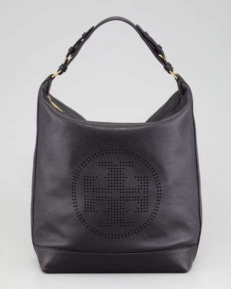 Tory Burch Perforated Logo Hobo Bag Black in Black | Lyst