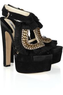 Brian Atwood Fringe and Chain Suede Sandals - Lyst