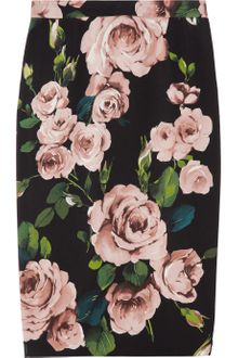 Dolce & Gabbana Rose Print Crepe Pencil Skirt - Lyst
