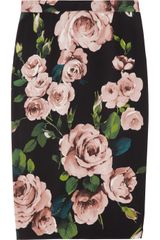 Dolce & Gabbana Rose Print Crepe Pencil Skirt