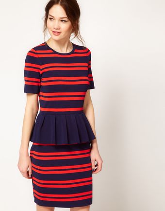 Boutique By Jaeger Peplum Body Con Dress in Stripe - Lyst