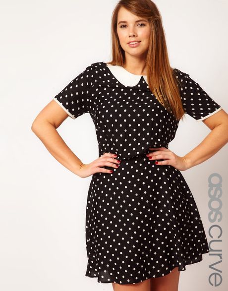 Asos Curve Tea Dress in Spot in Black | Lyst