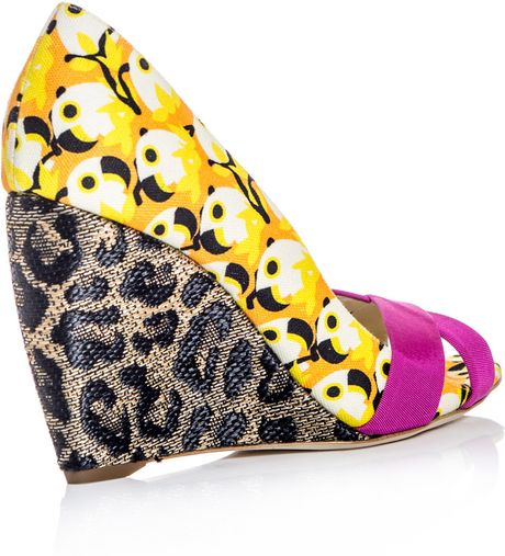 Rupert Sanderson Kibo Parrot Print Wedges in Multicolor (orange) - Lyst