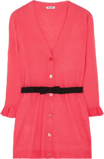 Miu Miu Belted Wool Cardigan - Lyst
