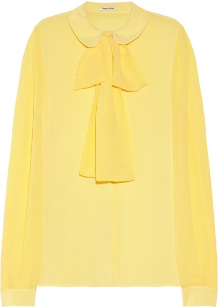 Miu Miu Silk Georgette And Chiffon Pussybow Blouse In Yellow Lyst