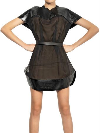 Mugler Quilted Patent Scuba Silk Muslin Dress - Lyst
