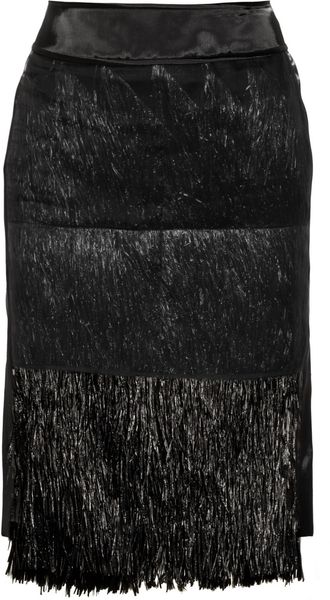 Reed Krakoff Raffia and Satin Pencil Skirt - Lyst