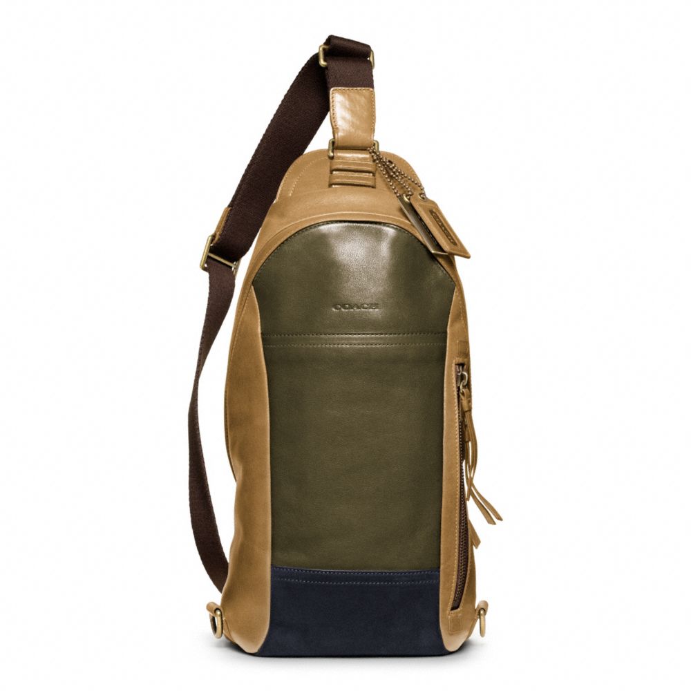 Coach Bleecker Leather Colorblock Convertible Sling Pack in Green for Men (b4/dark olive/sand ...