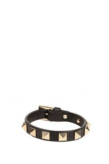 Valentino Golden Studded Leather Bracelet - Lyst