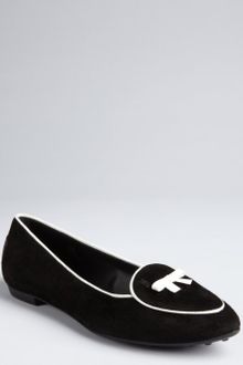 Tod's Black and White Suede Loafer Style Bow Flats - Lyst