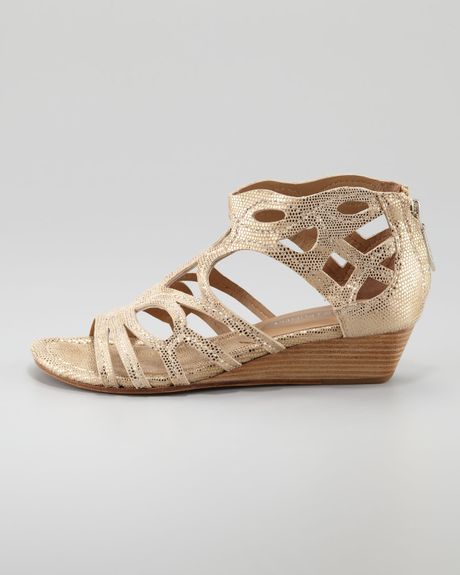 Donald J Pliner Delite Metallic Cutout Low Wedge Sandal Gold in Gold ...