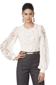 Oscar de la Renta Long Sleeve Lace Blouse - Lyst