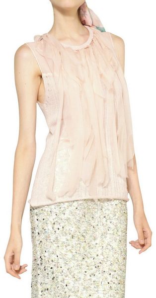 Nina Ricci Silk Chiffon Cashmere Knit Top - Lyst