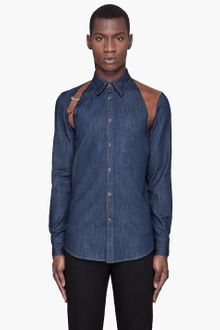 Alexander McQueen Blue Denim Harness Shirt - Lyst