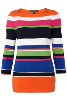 Lauren by Ralph Lauren 3/4 Sleeved Striped Top - Lyst