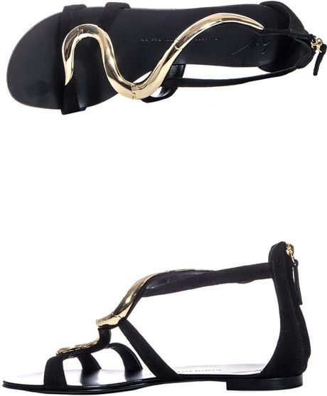 giuseppe zanotti black suede snake strap sandals