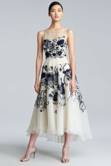 Lela Rose Floral-Embroidered Silk Chiffon Dress - Lyst