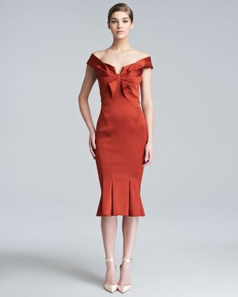 Zac Posen Duchess Satin Fitted Dress - Lyst