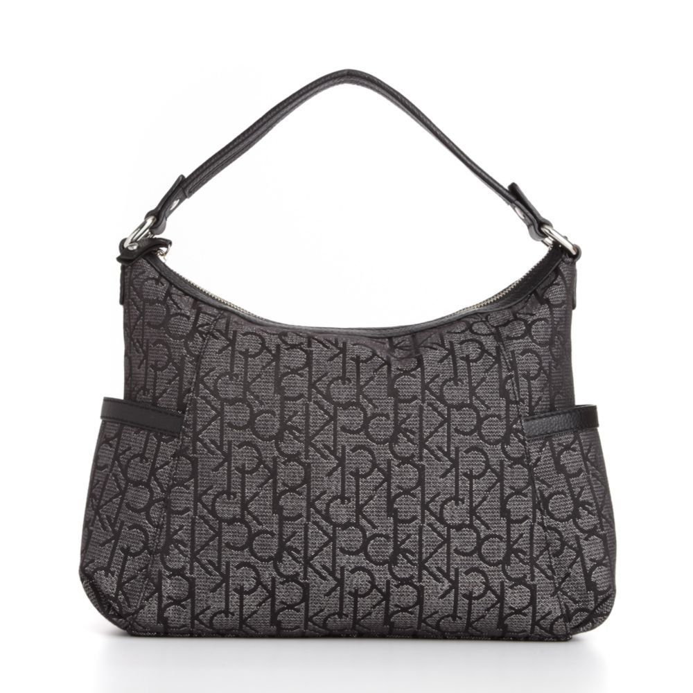 Calvin Klein Macys Exclusive Jacquard Hobo Bag in Black (black/silver) | Lyst