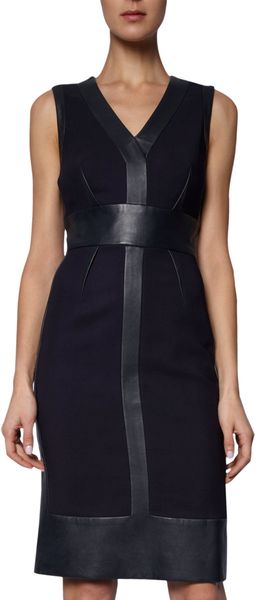 J. Mendel Leather Trimmed Sleeveless Dress - Lyst
